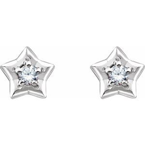 Sterling Silver 3 mm Round April Youth Star Birthstone Earrings