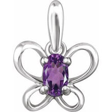 Load image into Gallery viewer, Sterling Silver 4x3 mm Oval February Youth Butterfly Birthstone Pendant
