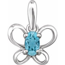 Load image into Gallery viewer, Sterling Silver 4x3 mm Oval March Youth Butterfly Birthstone Pendant
