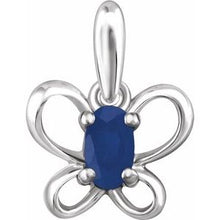 Load image into Gallery viewer, Sterling Silver 4x3 mm Oval September Youth Butterfly Birthstone Pendant
