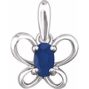 Sterling Silver 4x3 mm Oval September Youth Butterfly Birthstone Pendant