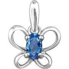 Load image into Gallery viewer, Sterling Silver 4x3 mm Oval December Youth Butterfly Birthstone Pendant
