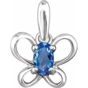 Sterling Silver 4x3 mm Oval December Youth Butterfly Birthstone Pendant