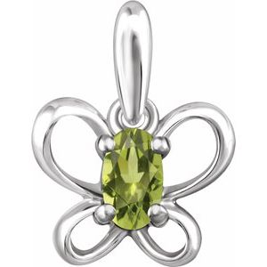 Sterling Silver 4x3 mm Oval August Youth Butterfly Birthstone 15