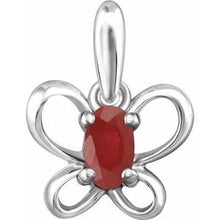 Load image into Gallery viewer, Sterling Silver 4x3 mm Oval July Youth Butterfly Birthstone Pendant
