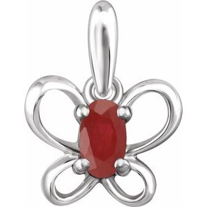 Sterling Silver 4x3 mm Oval July Youth Butterfly Birthstone Pendant