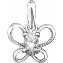 Load image into Gallery viewer, Sterling Silver 4x3 mm Oval April Youth Butterfly Birthstone 15&quot; Necklace
