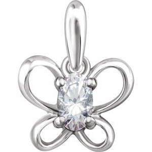 Sterling Silver 4x3 mm Oval April Youth Butterfly Birthstone 15" Necklace