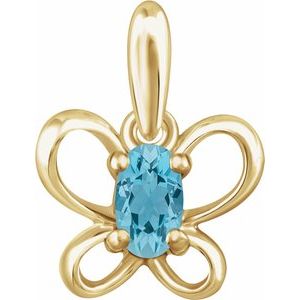 14K Yellow 4x3 mm Oval March Youth Butterfly Birthstone Pendant