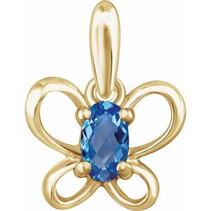 14K Yellow 4x3 mm Oval December Youth Butterfly Birthstone Pendant