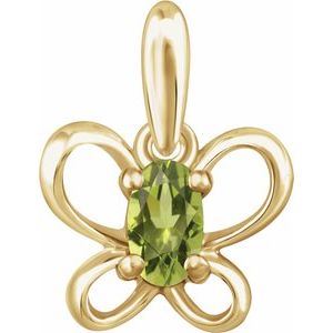 14K Yellow 4x3 mm Oval August Youth Butterfly Birthstone Pendant