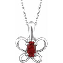 Load image into Gallery viewer, Sterling Silver 4x3 mm Oval January Youth Butterfly Birthstone 15&quot; Necklace
