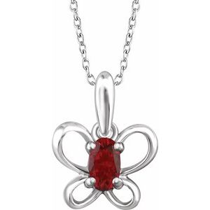Sterling Silver 4x3 mm Oval January Youth Butterfly Birthstone 15" Necklace