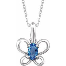Load image into Gallery viewer, Sterling Silver 4x3 mm Oval December Youth Butterfly Birthstone 15&quot; Necklace
