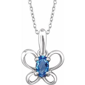 Sterling Silver 4x3 mm Oval December Youth Butterfly Birthstone 15