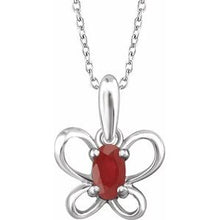 Load image into Gallery viewer, Sterling Silver 4x3 mm Oval July Youth Butterfly Birthstone 15&quot; Necklace
