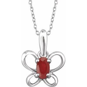 Sterling Silver 4x3 mm Oval July Youth Butterfly Birthstone 15" Necklace