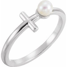 Load image into Gallery viewer, Sterling Silver Freshwater Cultured Pearl Sideways Cross Ring
