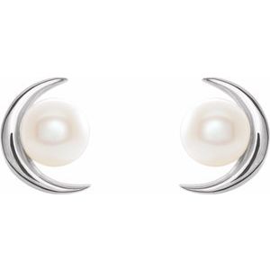 Crescent Moon Pearl Earrings  