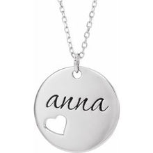Load image into Gallery viewer, Sterling Silver Pierced Heart Engravable Disc 16-18&quot; Necklace
