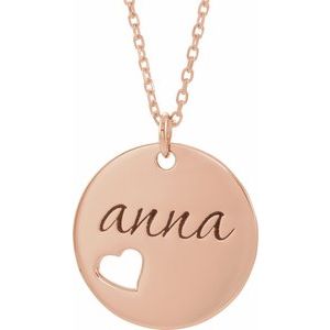 Pierced Heart Engravable Disc Necklace or Pendant 