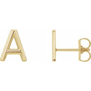 14K Yellow Single Initial A Earring