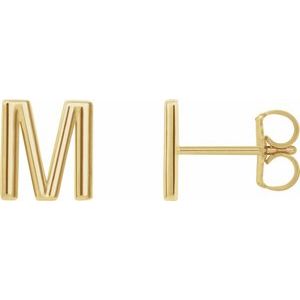 14K Yellow Single Initial M Earring