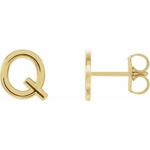 14K Yellow Single Initial Q Earring
