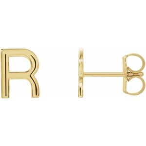 14K Yellow Single Initial R Earring