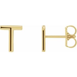 14K Yellow Single Initial T Earring