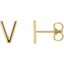 Load image into Gallery viewer, 14K Yellow Single Initial V Earring
