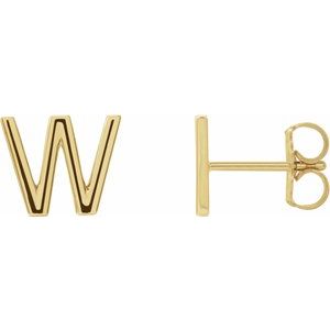 14K Yellow Single Initial W Earring