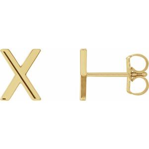 14K Yellow Single Initial X Earring