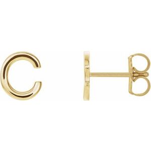 14K Yellow Single Initial C Earring