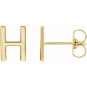14K Yellow Single Initial H Earring