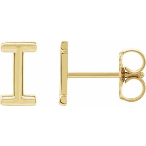 14K Yellow Single Initial I Earring