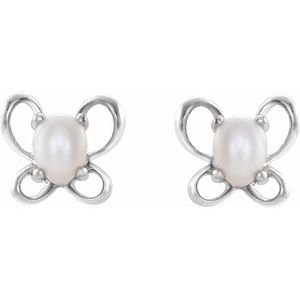 Sterling Silver 4x3 mm Oval June Youth Butterfly Birthstone Earrings