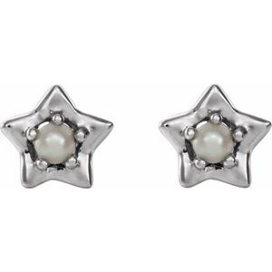 Sterling Silver 3 mm Round June Youth Star Birthstone Earrings