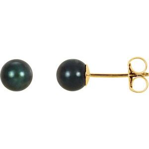 14K Yellow 5 mm Black Akoya Cultured Pearl Earrings