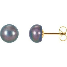 Load image into Gallery viewer, 14K Yellow Freshwater Cultured Black Button Pearl Earrings
