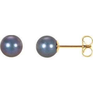14K Yellow 6.5-7 mm Black Freshwater Cultured Pearl Earrings