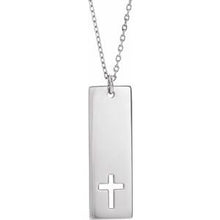 Load image into Gallery viewer, Sterling Silver Pierced Cross Engravable Bar 16-18&quot; Necklace
