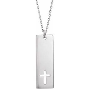 Sterling Silver Pierced Cross Engravable Bar 16-18" Necklace