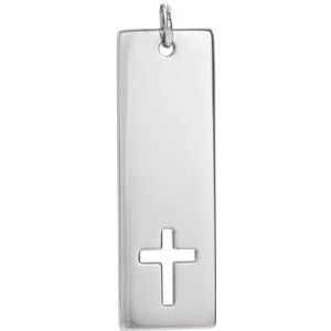 Sterling Silver Pierced Cross Engravable Bar Pendant