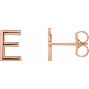 14K Rose Single Initial E Earring