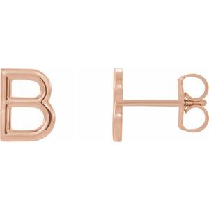 14K Rose Single Initial B Earring