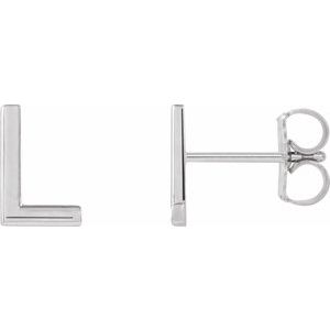 14K White Single Initial L Earring