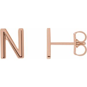 14K Rose Single Initial N Earring