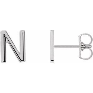 Platinum Single Initial N Earring