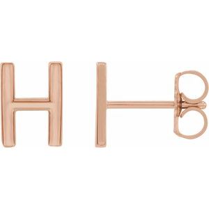 14K Rose Single Initial H Earring